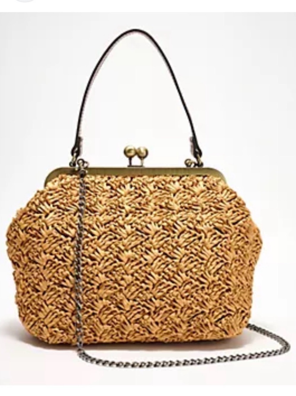 Patricia Nash Cream Woven Frame Clutch with Brown Handle - NWT